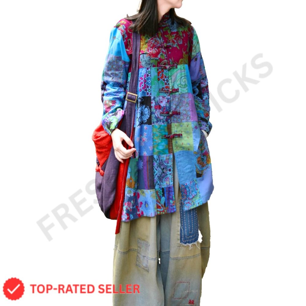 Boho Patchwork Jacket Lightweight Vintage Handcra… - image 1